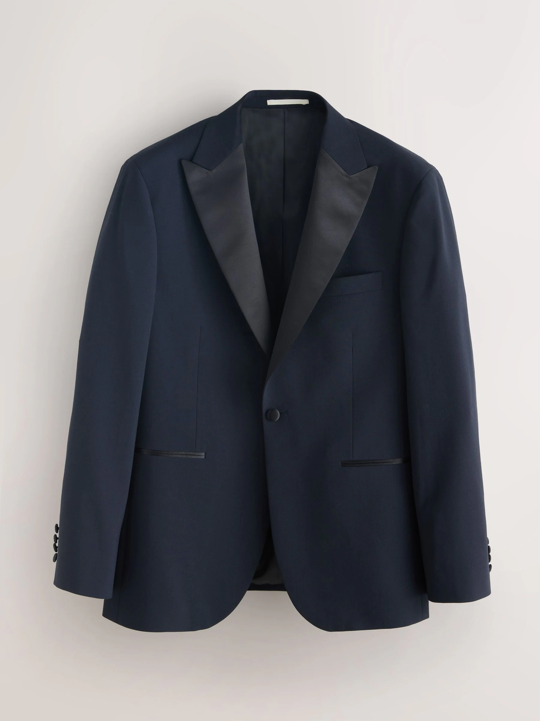 Marineblauw - Tailored Fit Wool Blend Motionflex Tuxedo Suit Jacket