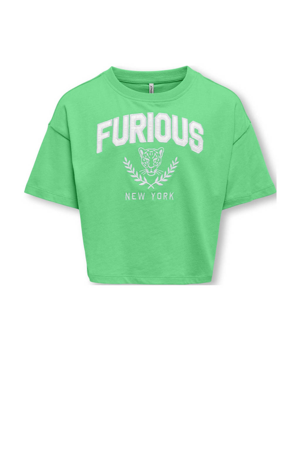 ONLY T-shirt KOGVILLA met tekst felgroen