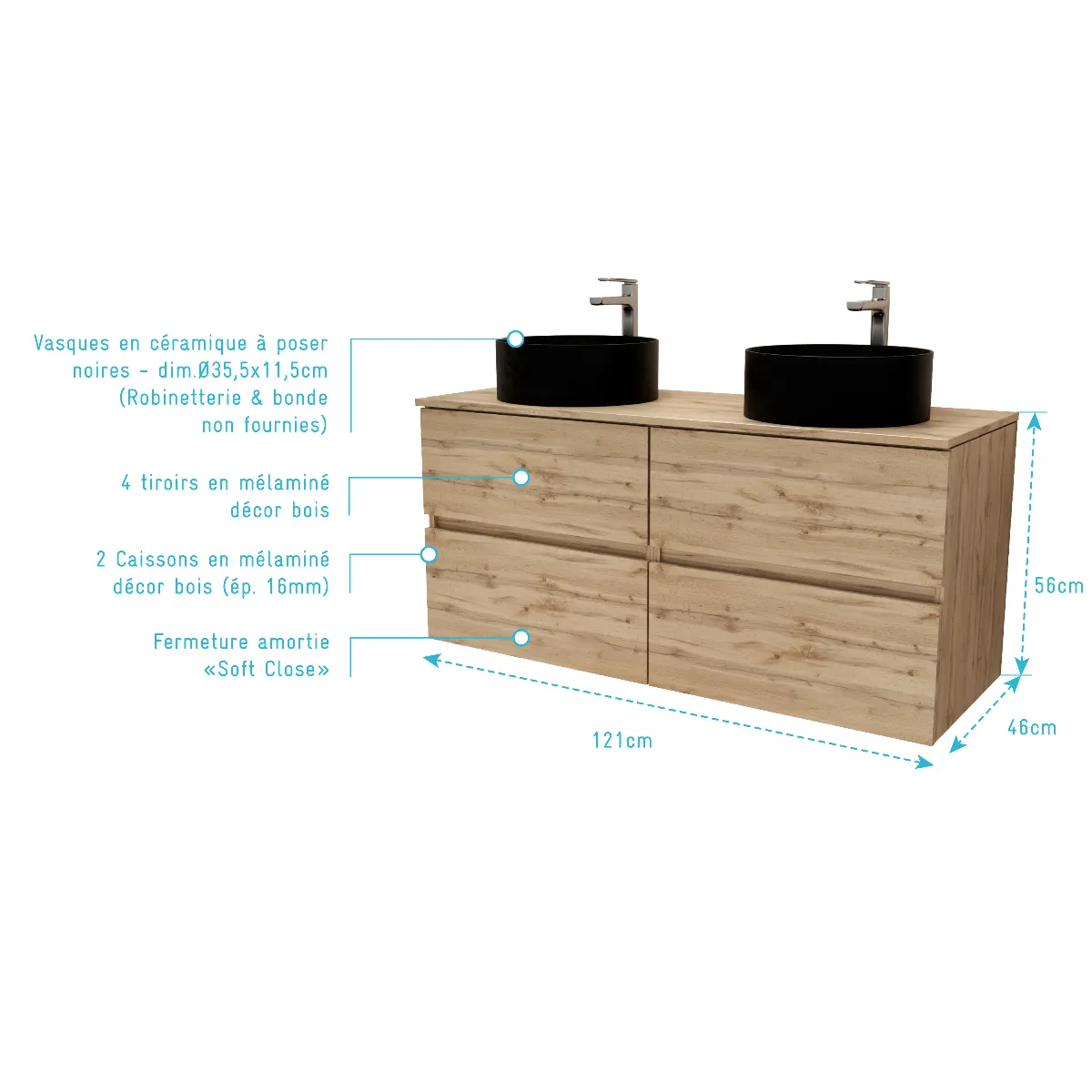 AURLANE Timber Meuble Salle de Bain - Chêne Naturel
