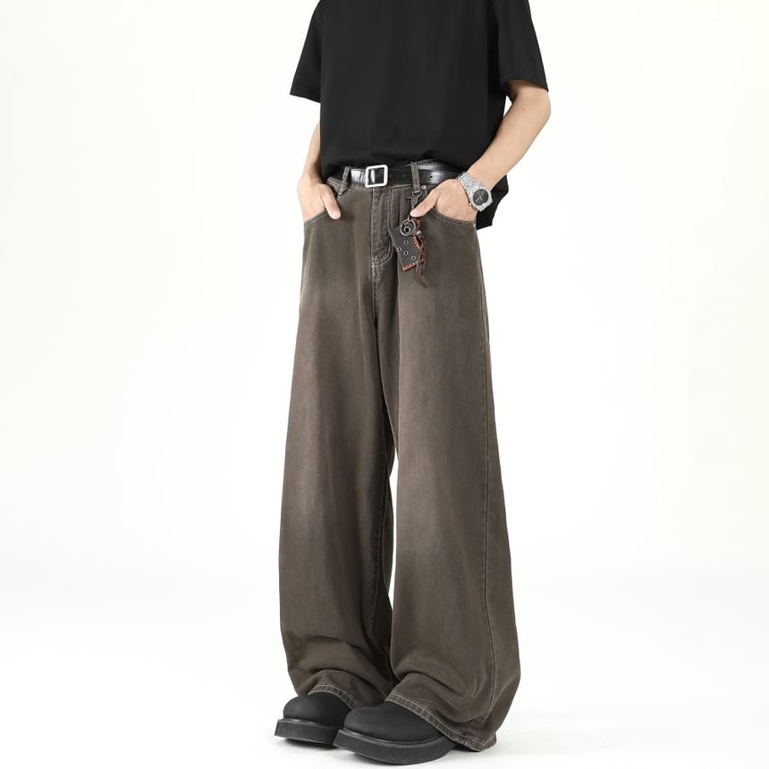 Orungeetun - Mid Rise Washed Wide Leg Jeans