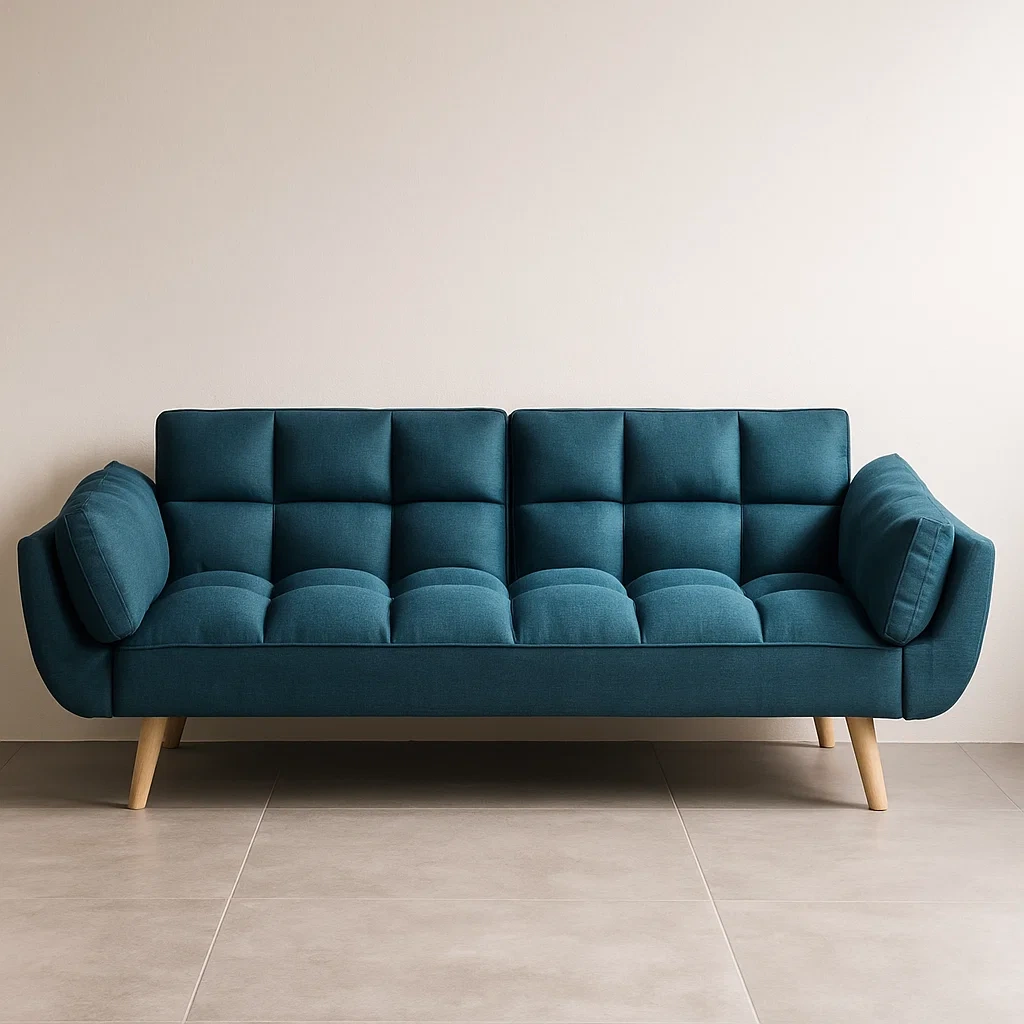Canapé scandinave convertible bleu tissu polyester salon - L 215 x P 81 x H 82 cm