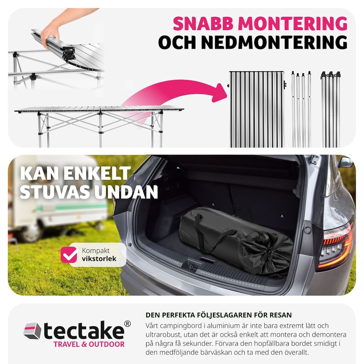 Aluminium sammenleggbart campingbord 140x70x70cm - grå