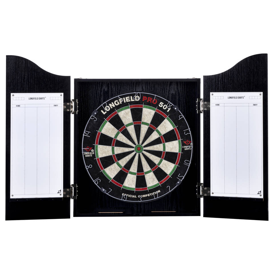 Longfield Darts houten cabinet + sisal dartbord