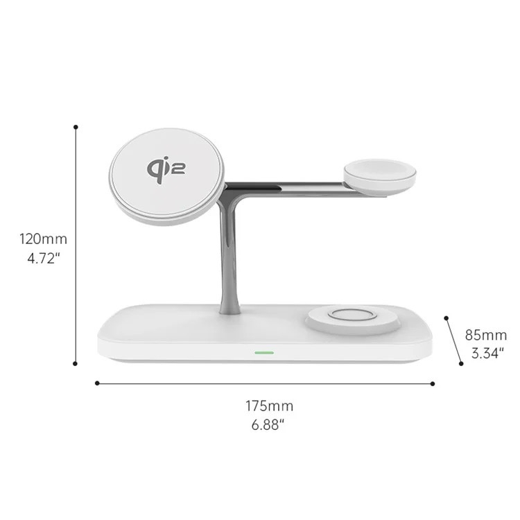 (15W) 3in1 Magnetisches Ladegerät Qi2 Wireless Charger Ladestation für Apple iPhone / Airpods / Apple Watch - Weiss