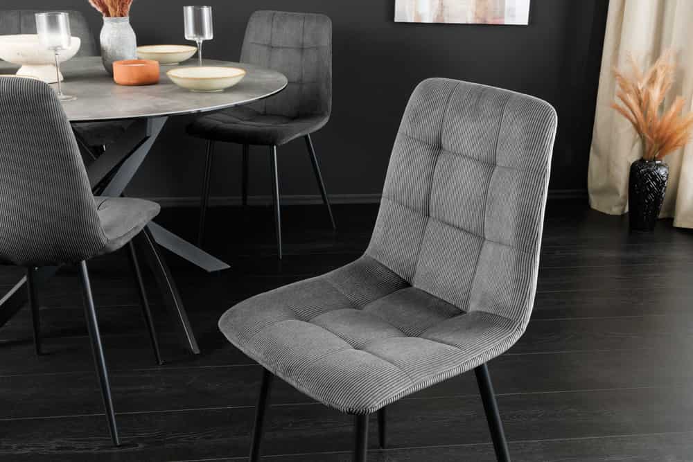 Moderner Design Stuhl TRES CHIC grau Cord schwarze Metallbeine Esszimmer