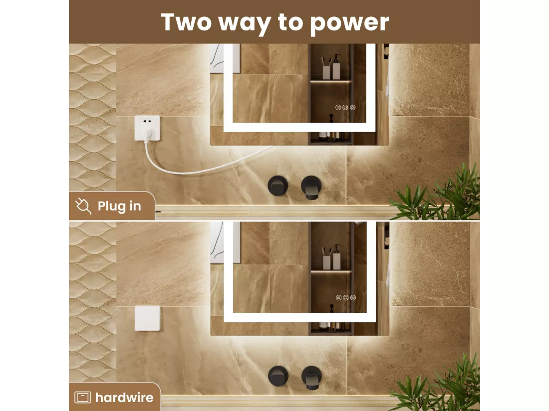 Miroir à capteur LED, Miroir de courtoisie à Induction,éclairage à intensité Variable, IP64, Vertical/Horizontal pour Salle Bain (80x60cm), Argent