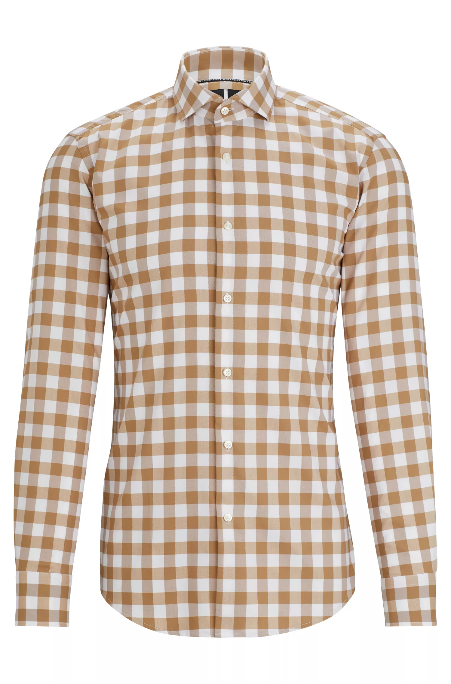 Camisa BOSS preta de corte slim em tecido xadrez de alta performance com elasticidade.