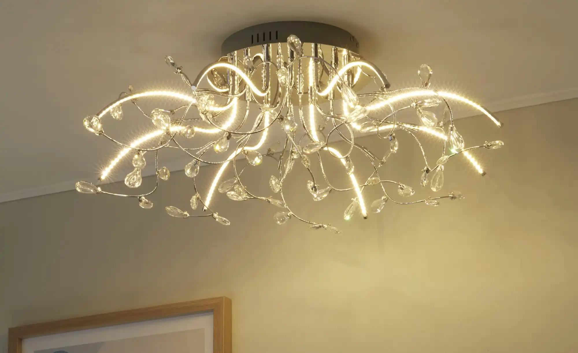 HELL-höllisch gutes Licht LED-Deckenleuchte, chrom mit Glasblättern