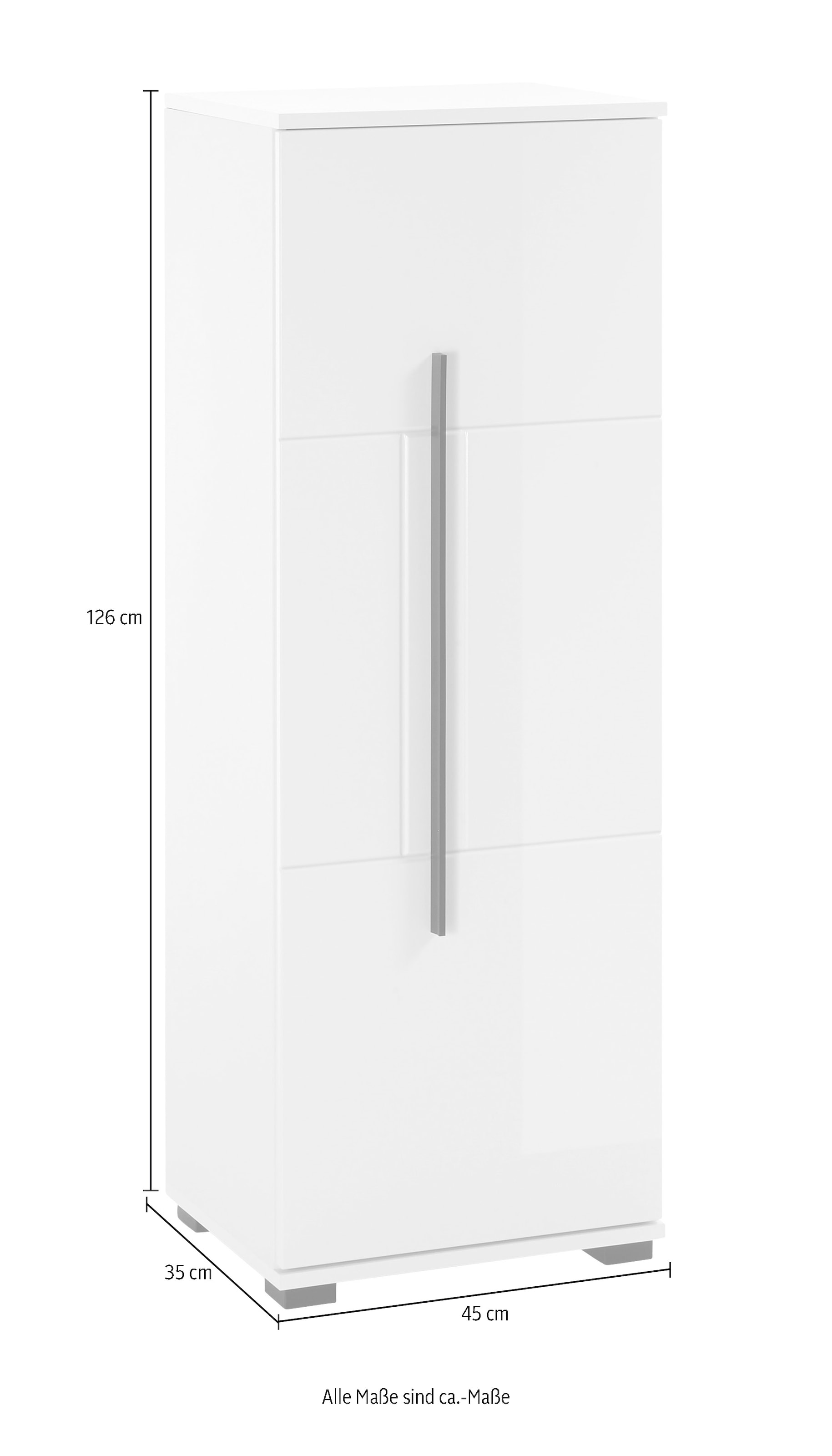 INOSIGN Midischrank »Cantara, Badschrank in Hochglanz Weiss, Schrank im modernen Design« mit schwarzen Griffen, ausreichend Stauraum