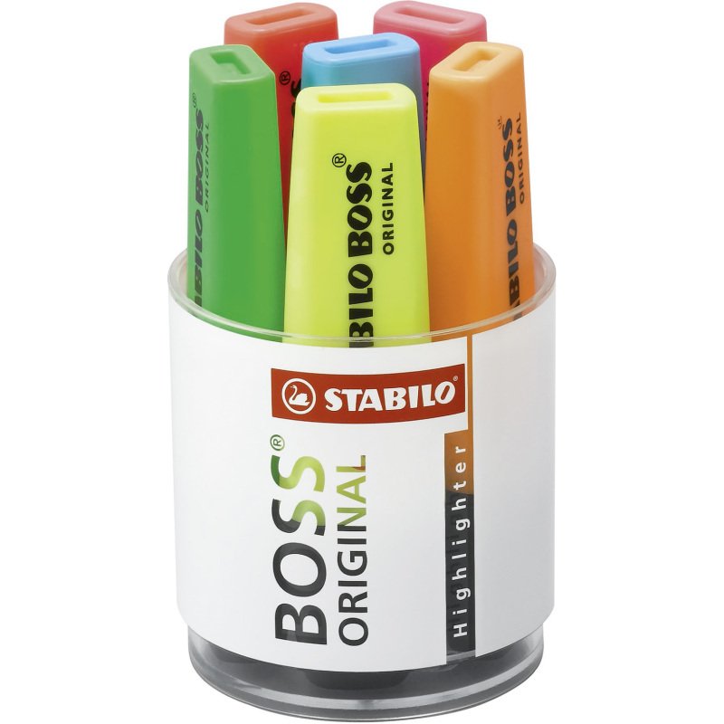Surligneur Stabilo Boss couleurs assorties - Pot à crayon de 6