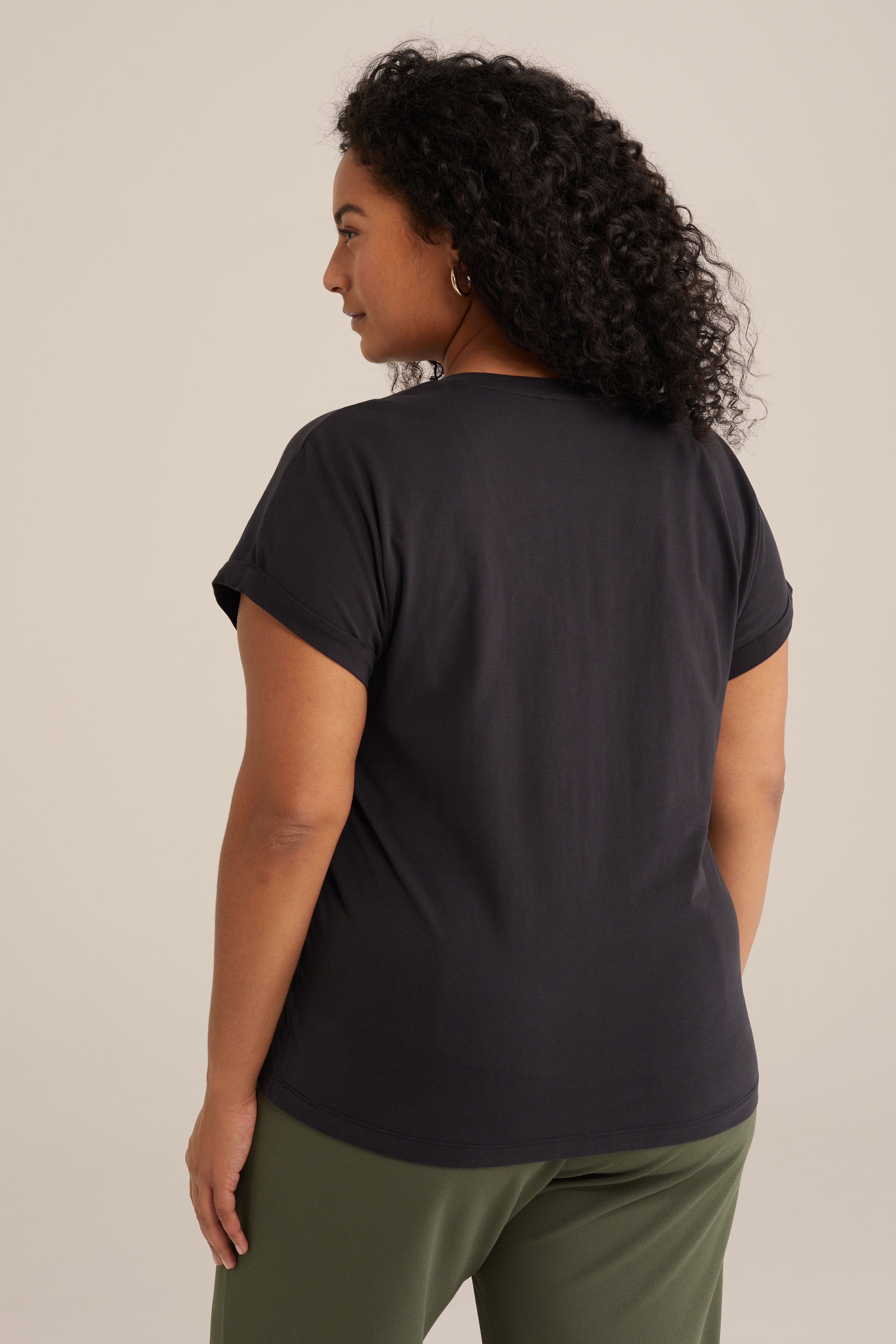 T-shirt met V-hals - Curve WE Fashion Zwart
