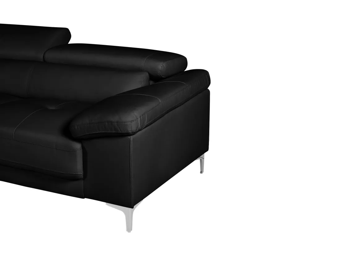 Canapé d'angle en cuir SOLANGE - Noir - Angle gauche