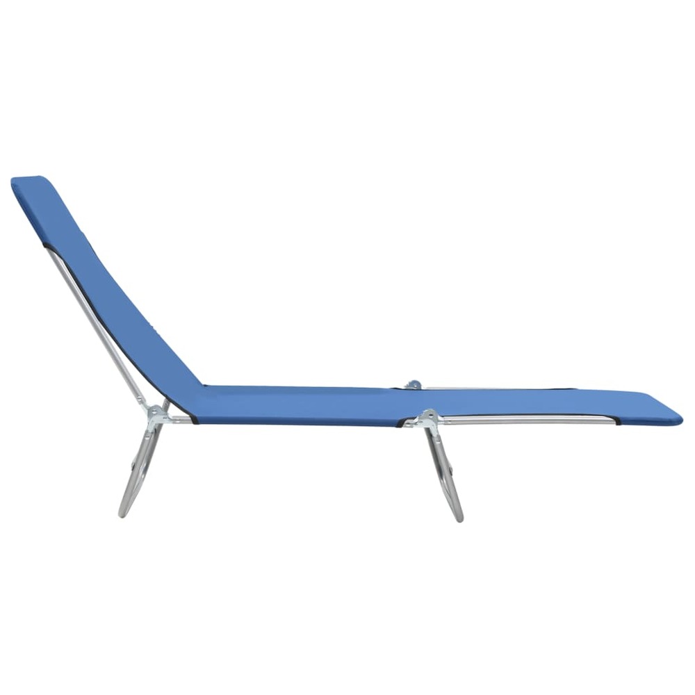 Lot deux chaises longues pliables acier et tissu bleu