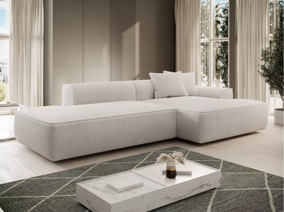 Canapé d'angle droit en velours côtelé beige ERYNEL