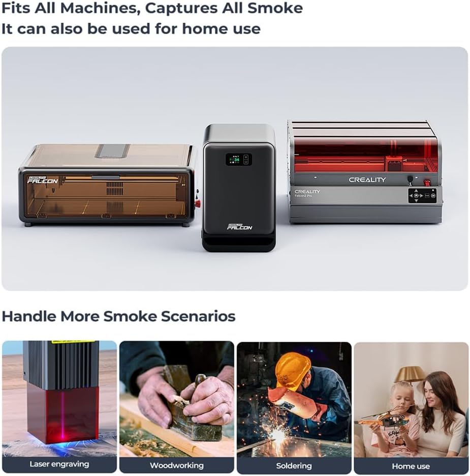 Creality Falcon AP1 Rauchreiniger für Falcon A1/Falcon A1 Pro, Smarter Luftreiniger für Lasergravur mit 360° Luftstrom, 250 m³/h Saugleistung, Echtzeit-PM2.5-Anzeige, WLAN-App-Steuerung