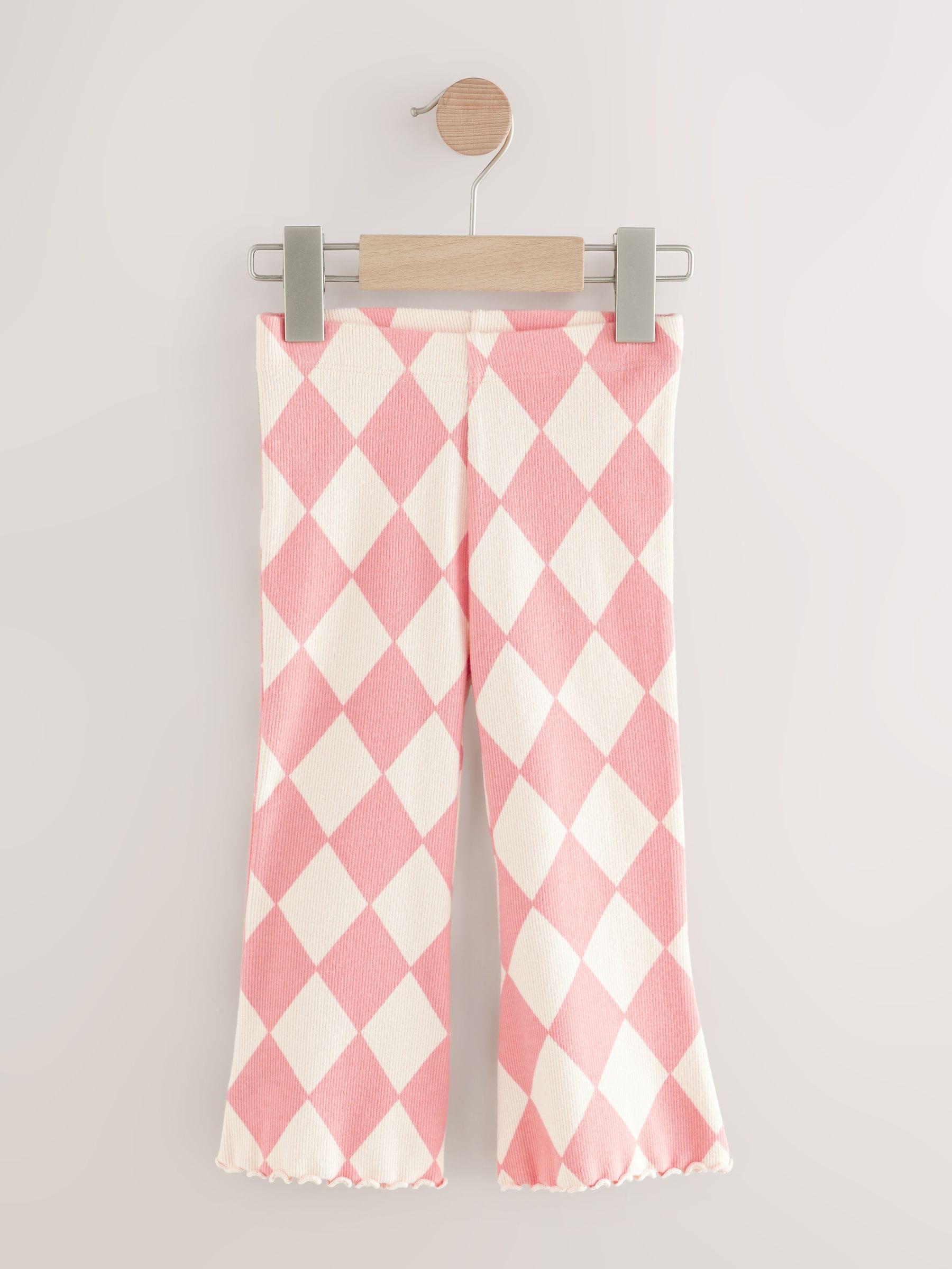 Roze Harlequin - Geribbelde flare legging (3 mnd-7 jr)