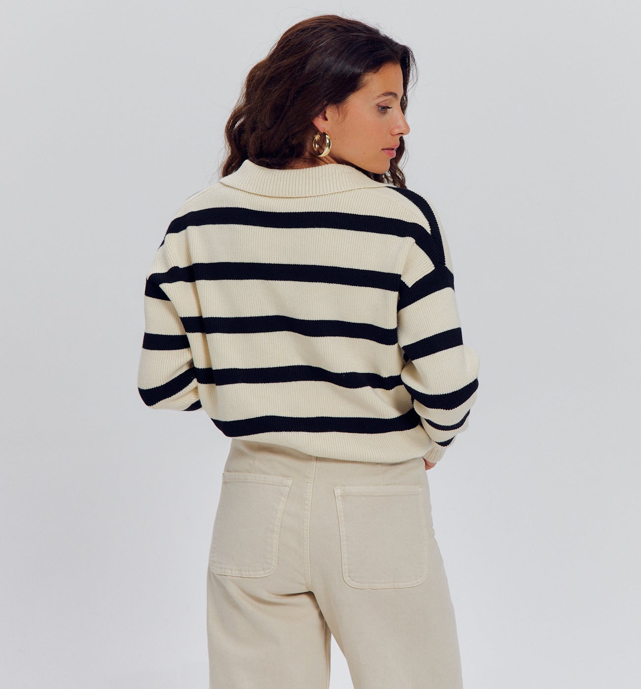 Pull marinière ctelé Femme - Rayé marine