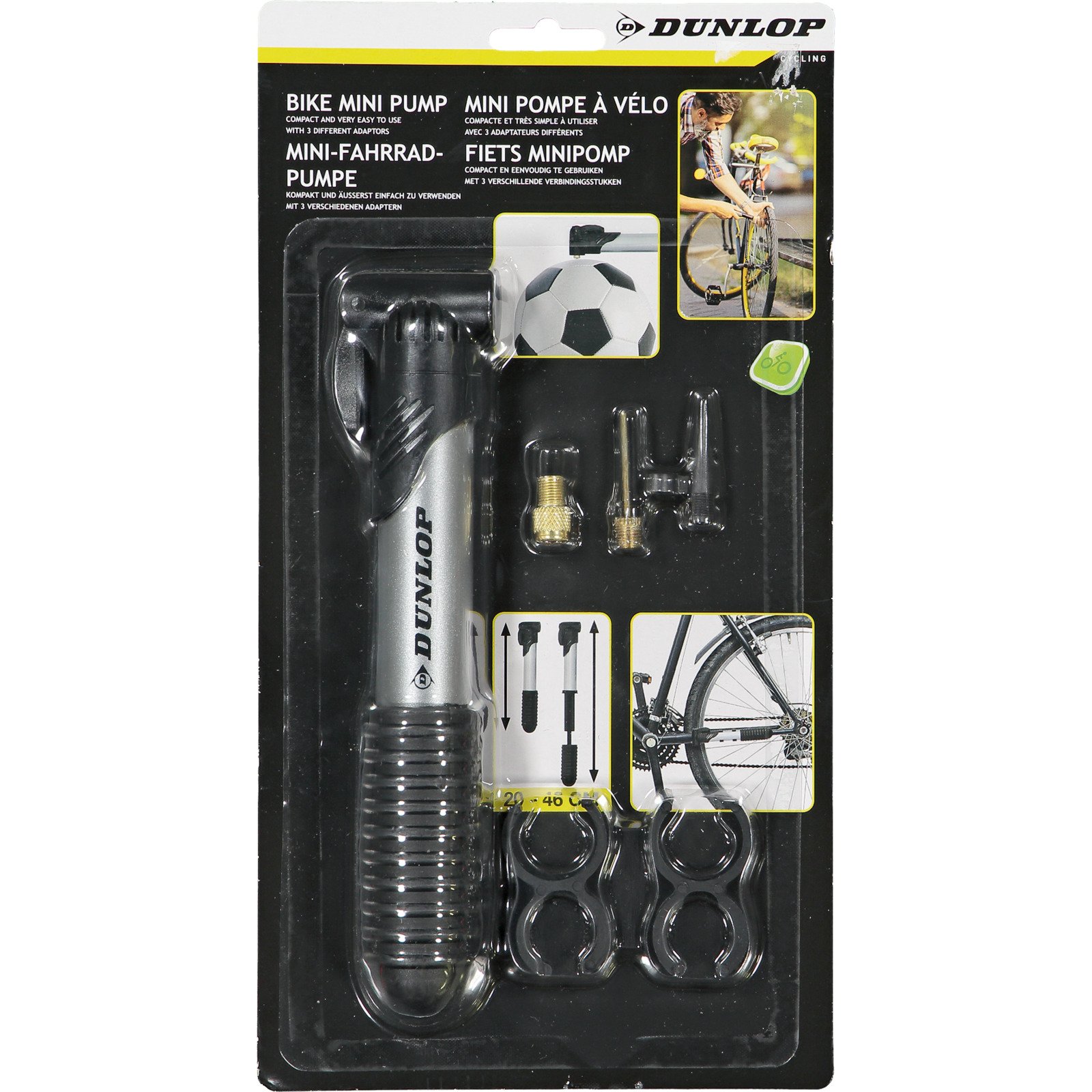 Dunlop Fahrrad- + Ballpumpe, 3 Adapter