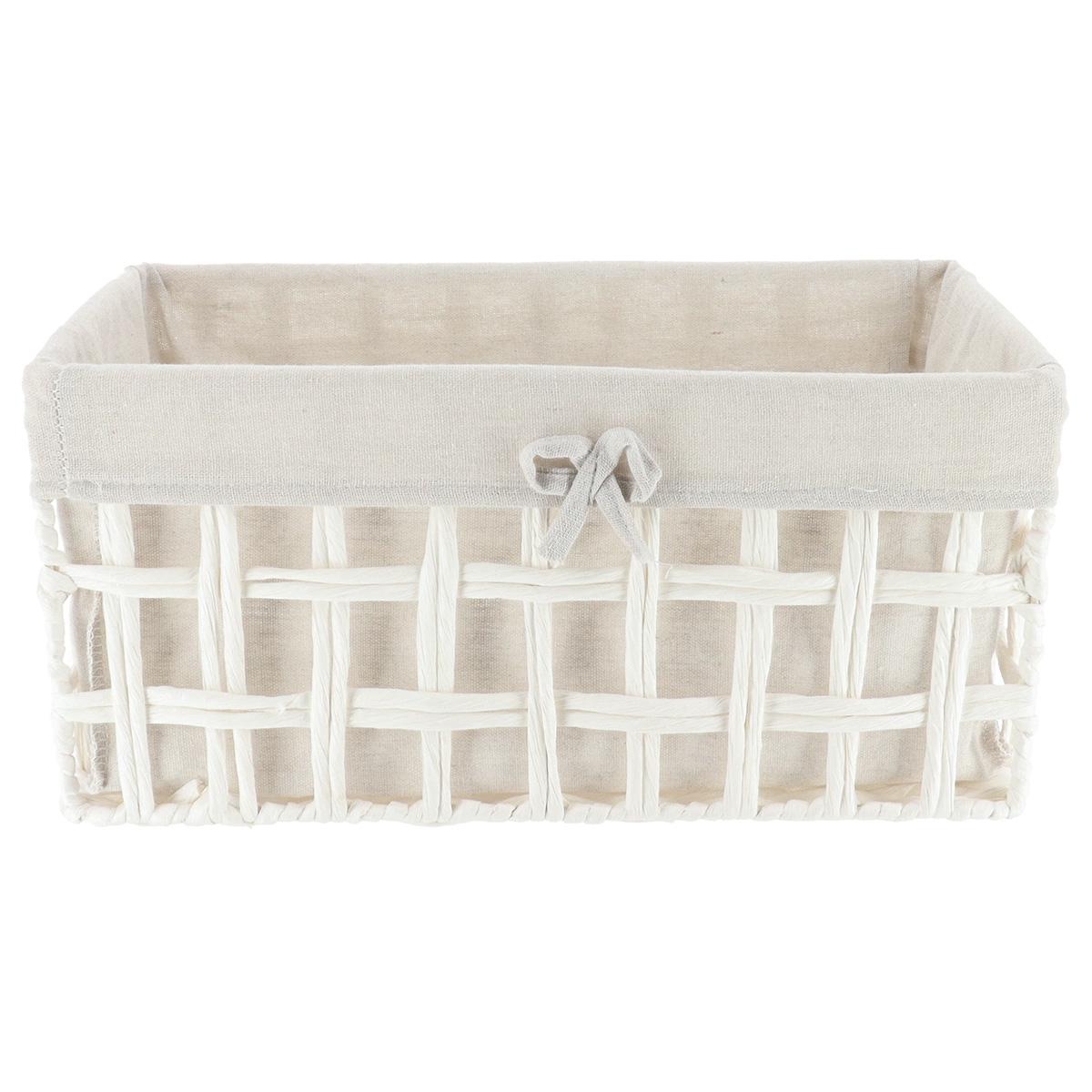 PANIERE RECTANGLE 40X23X19CM BLANC TISSU LIN