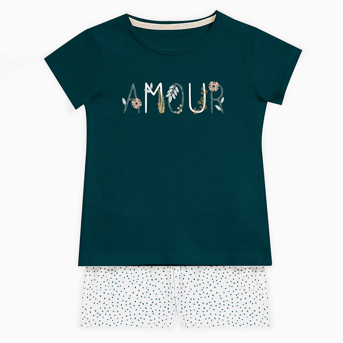Pyjashort fille CULTIVE vert/blanc