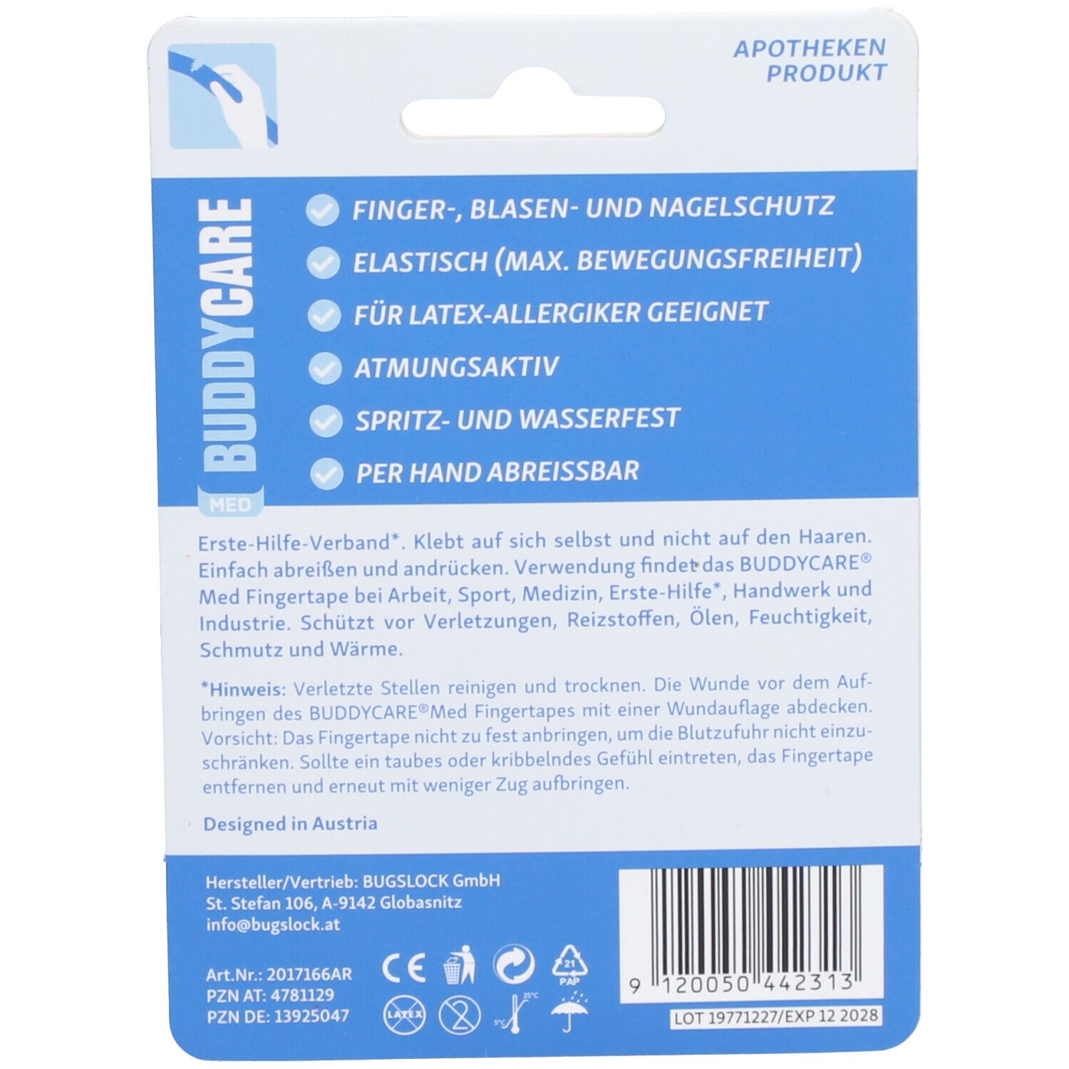 BUDDYCARE® MED Fingertape BLAU 2,5 cm x 4,5m Latexfrei
