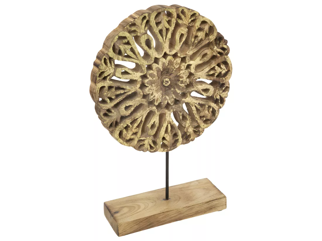 Objet déco à poser en Bois de Manguier sculpté motifs ethniques H 34.5 cm