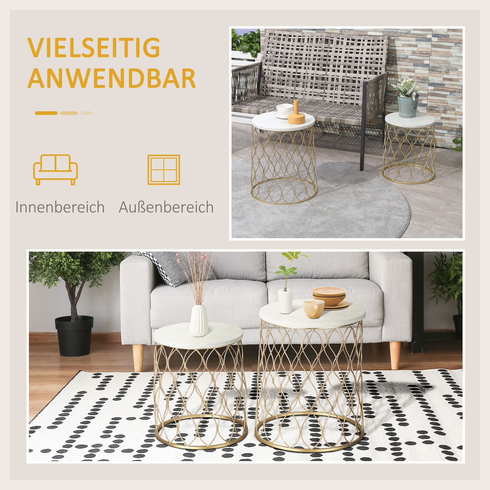 Outsunny Gartentisch mit Stahlrahmen gold 41L x 41B x 46H cm