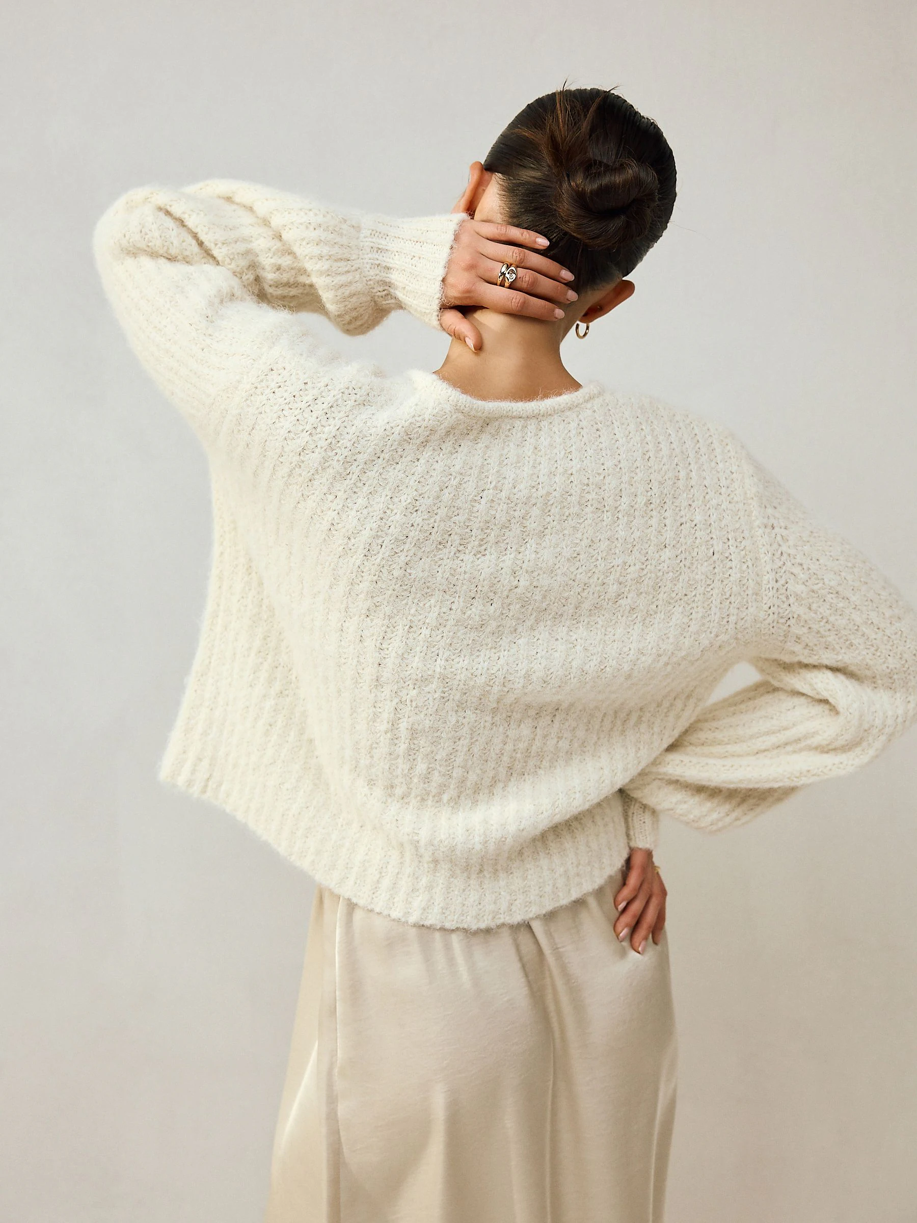 Ecru/crème - Gem Button Relaxed Cardigan With Wool