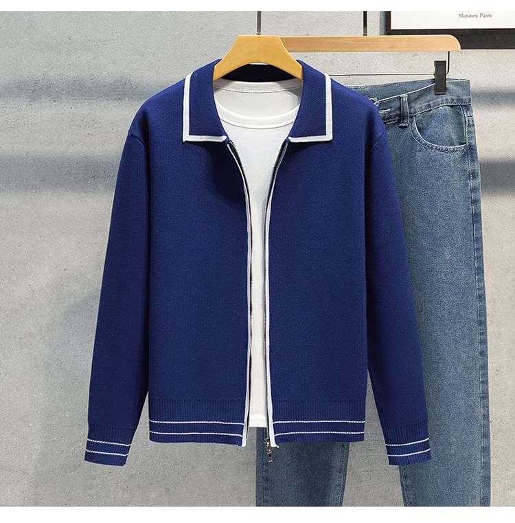 Phoneus - Tweekleurige cardigan met kraag en rits
