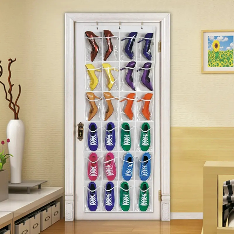 (150x45cm) 24-fach Schuh Organizer Tür Aufbewahrungsfächer zum Aufhängen - Weiss