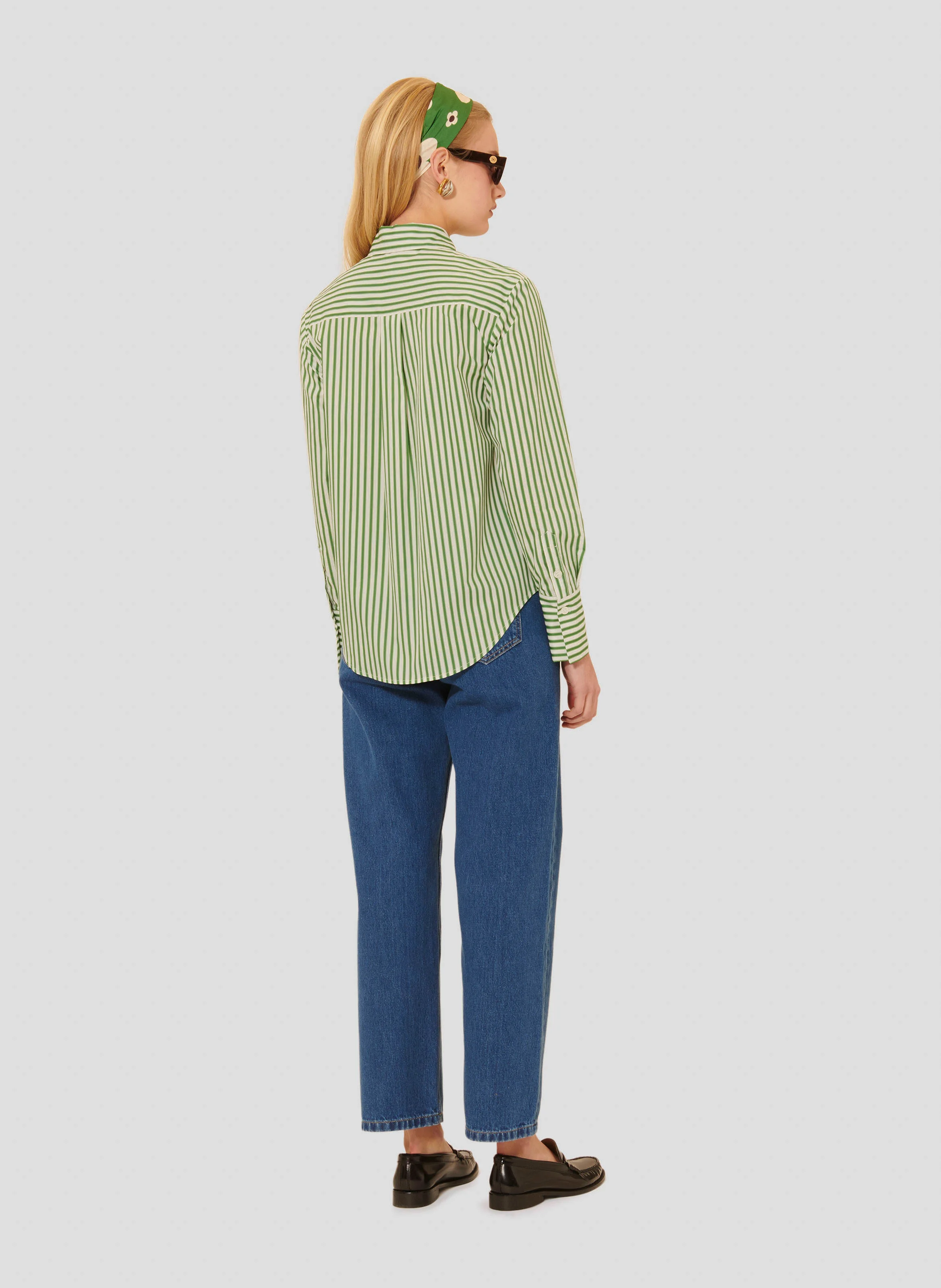 CLARISSE - Chemise droite en coton rayé | Vert