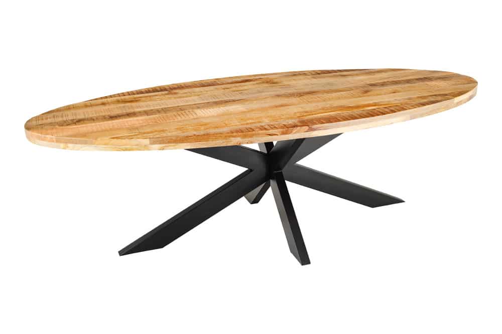 Massiver Industrial Esstisch GALAXIE 240cm natur Mangoholz oval Sterngestell