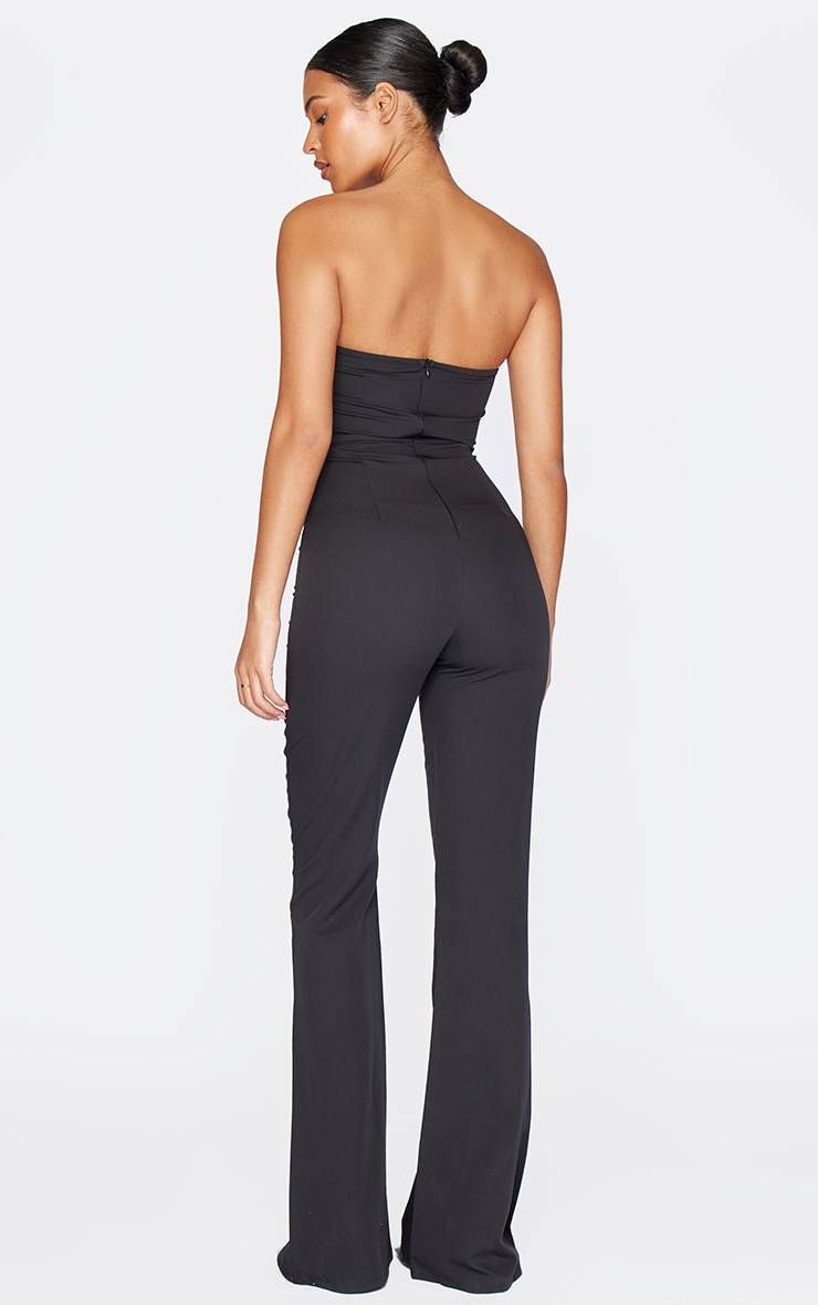 Noir Combinaison Bandeau Corset À Fronces Et Pointe Pour Grande Taille