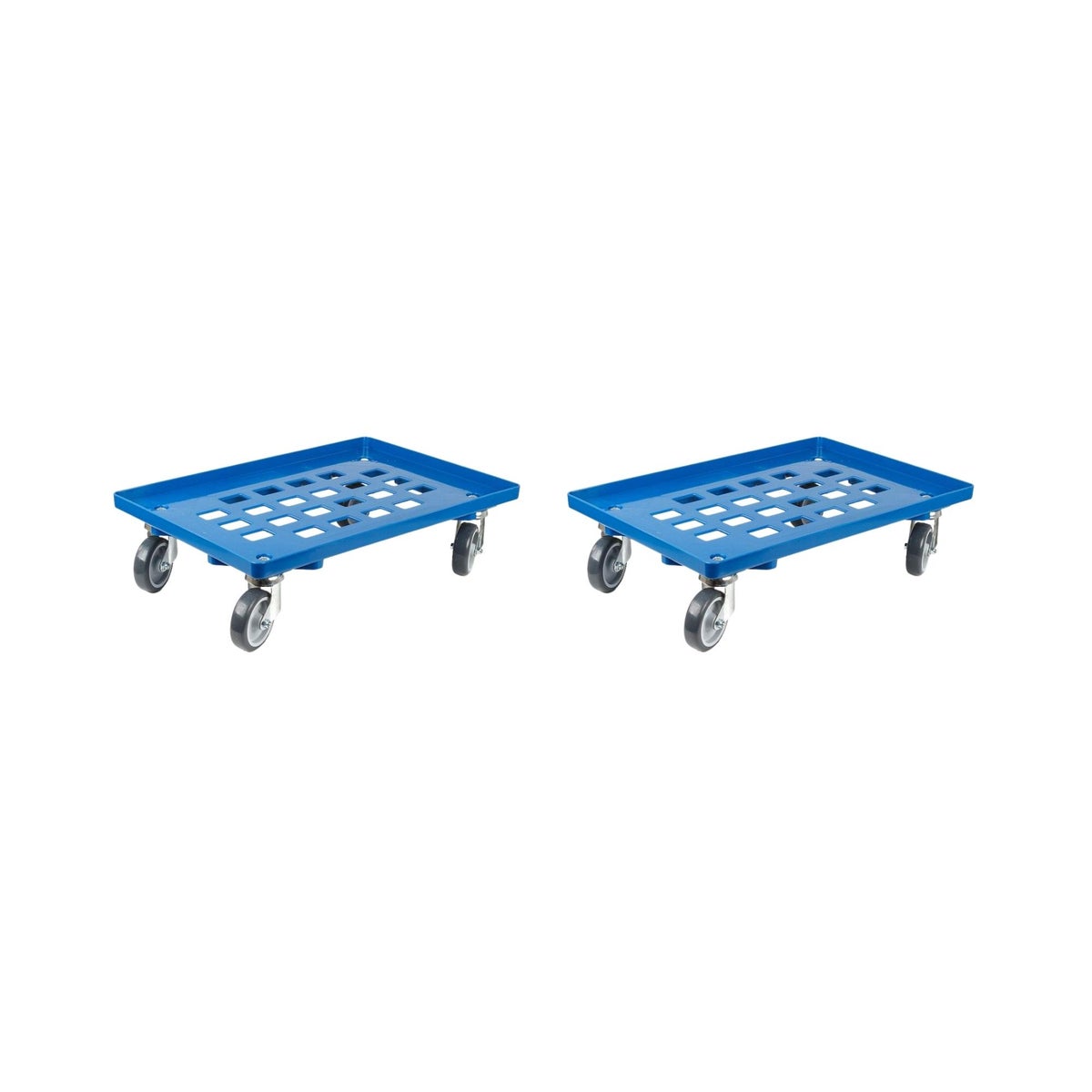 PROREGAL Voordeelset 2x Transportwagens voor Euroboxen 60 x 40 cm met Rubberen Wielen, Blauw, Rooster, 2 Zwenkwielen en 2 Bokwielen, Draagvermogen 300 kg