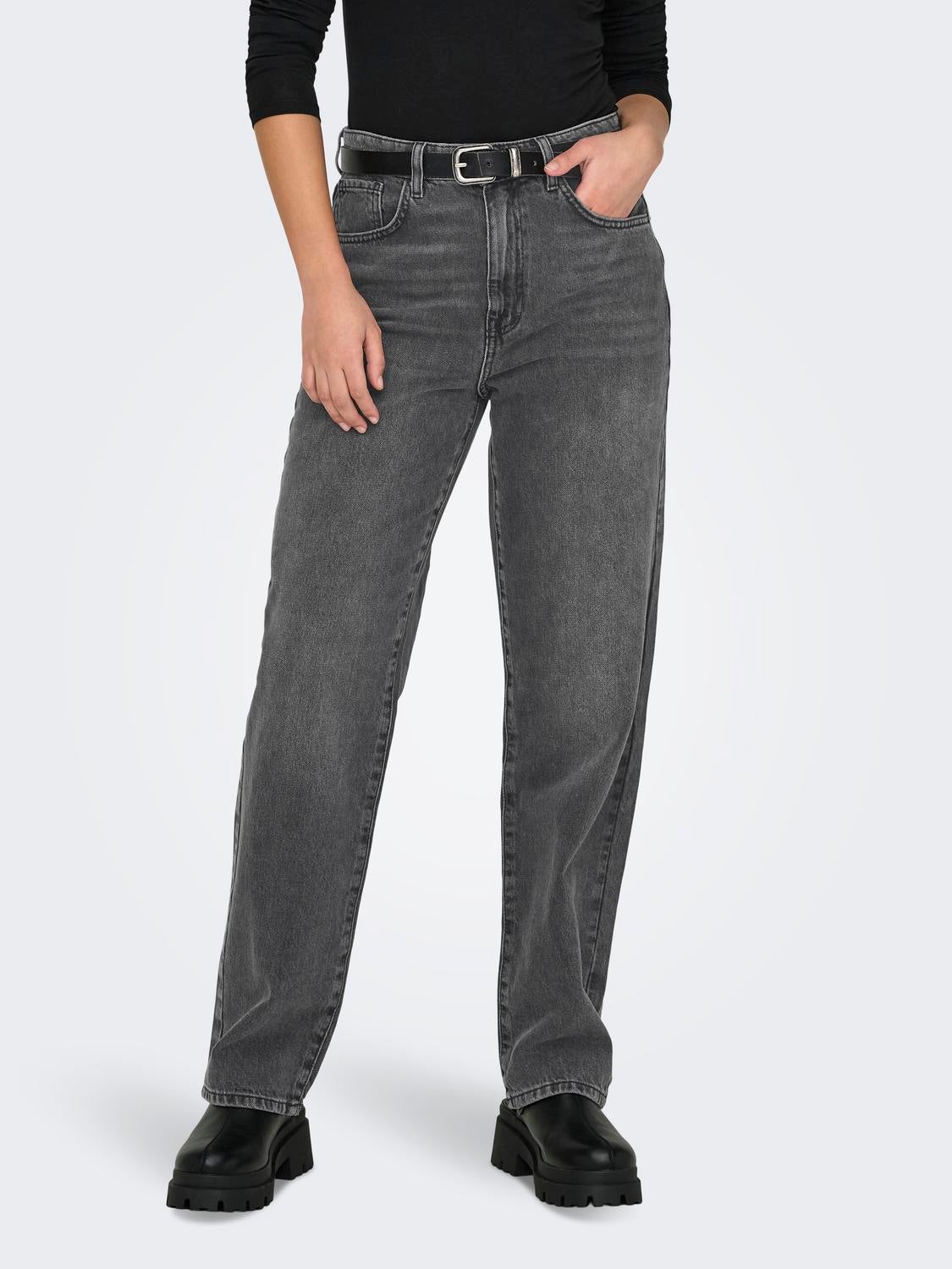 ONLROBYN Mittlere Taille Gerade geschnitten Jeans Dark Grey Denim