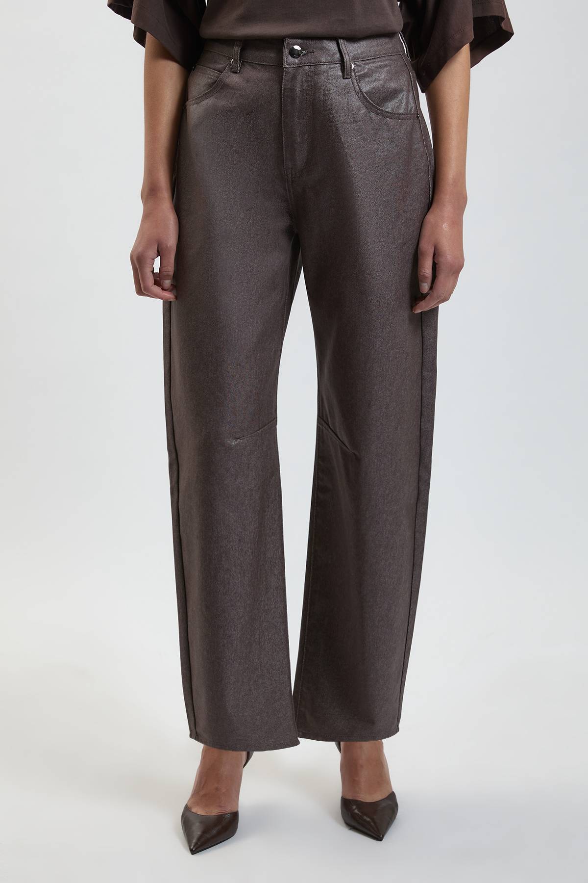 KarenMillen Jean Barrel En Denim Enduit Métallisé