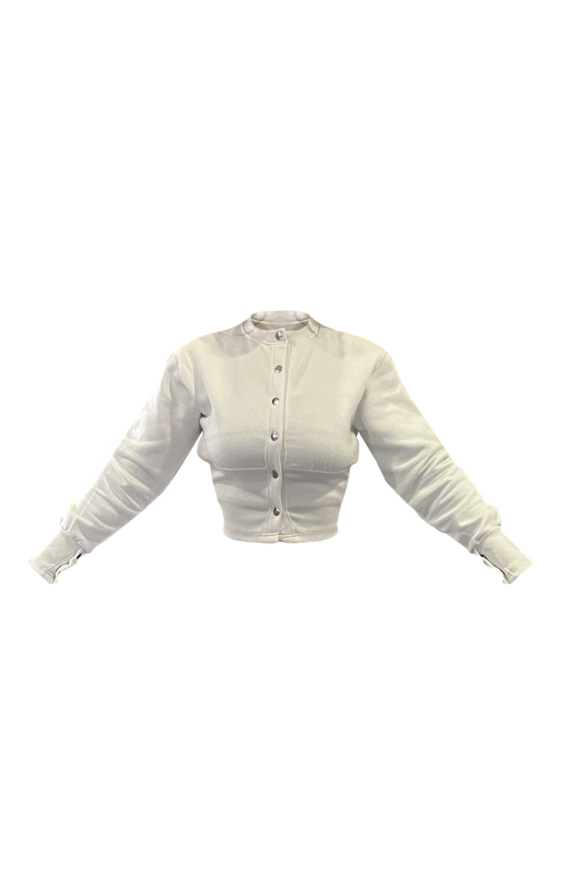 Crème Sweatshirt Côtelé Avec Détails Pressions À L'ourlet