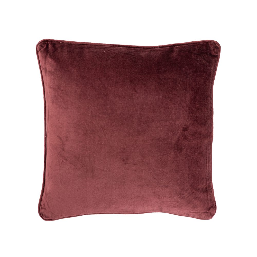 Sierkussen Cord piping velours aubergine 45x45 cm