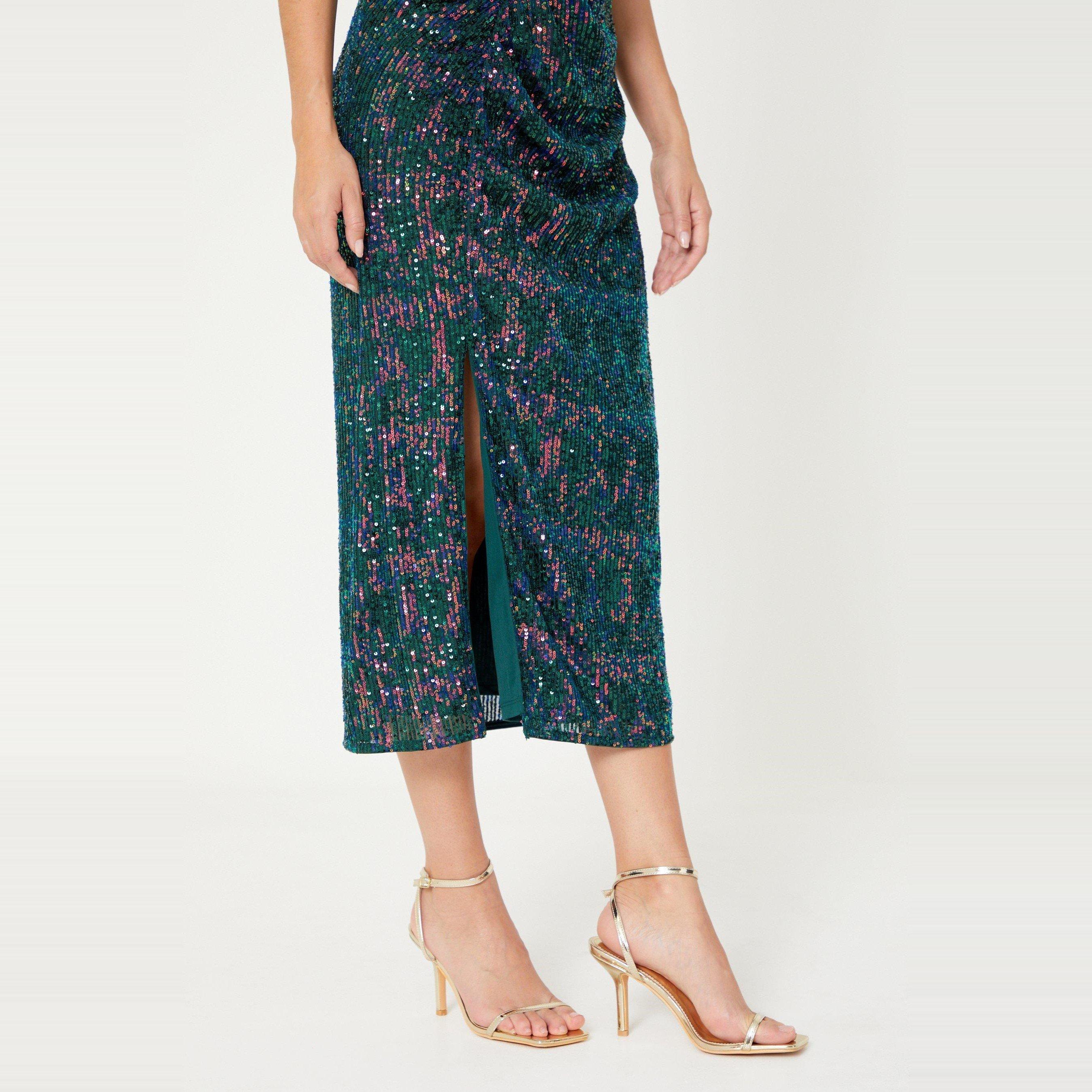 Be You Sequin Sequin V Neck Midi Dress