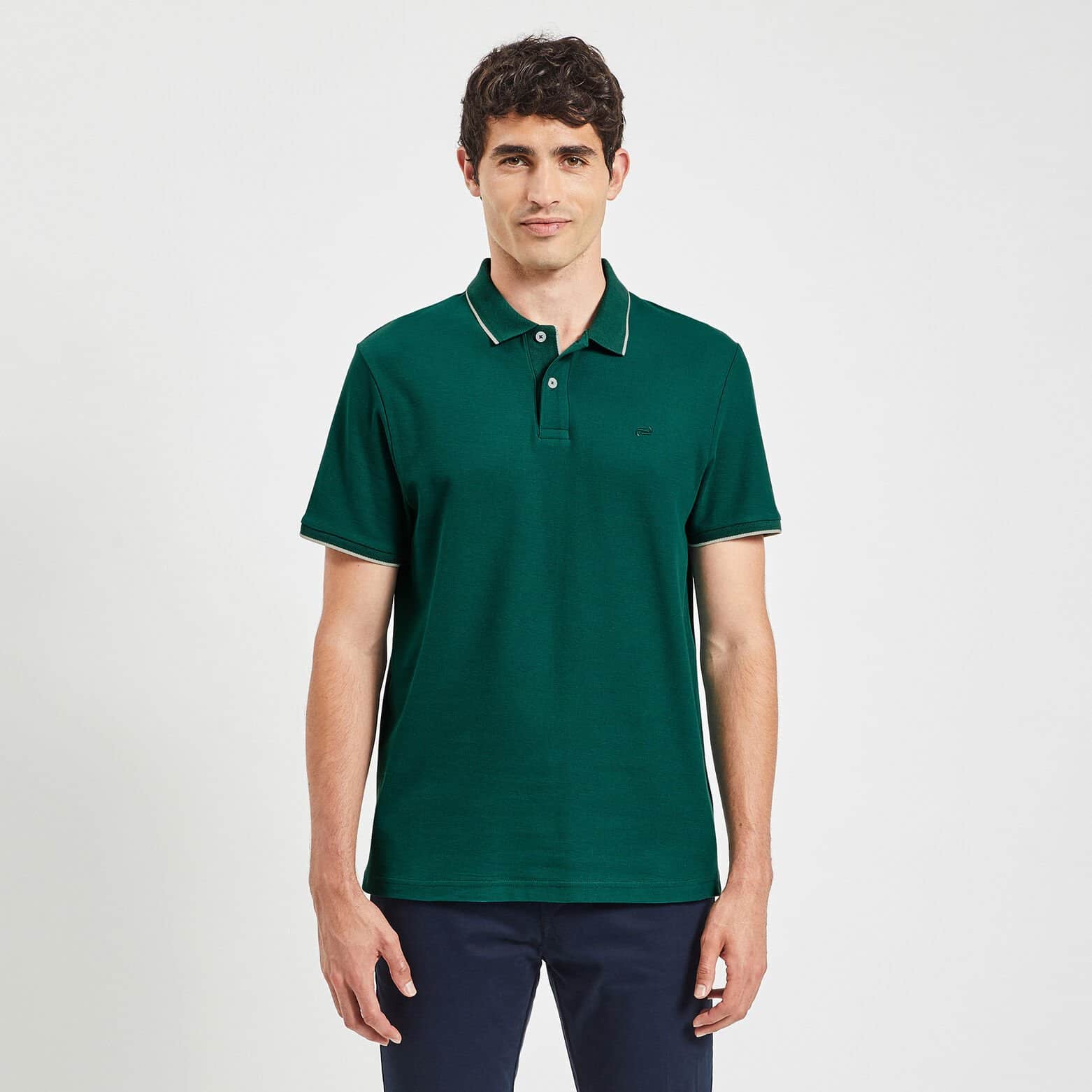 Polo manches courtes uni coton piqué Vert