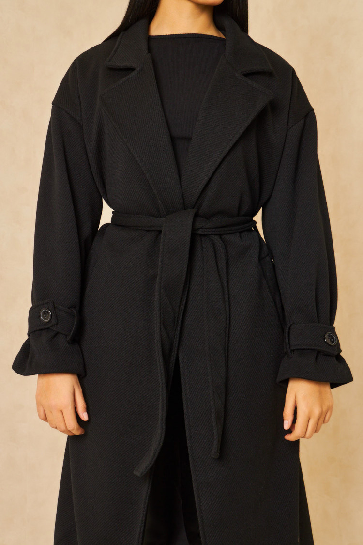 Manteau épais long côtelé style trench noir