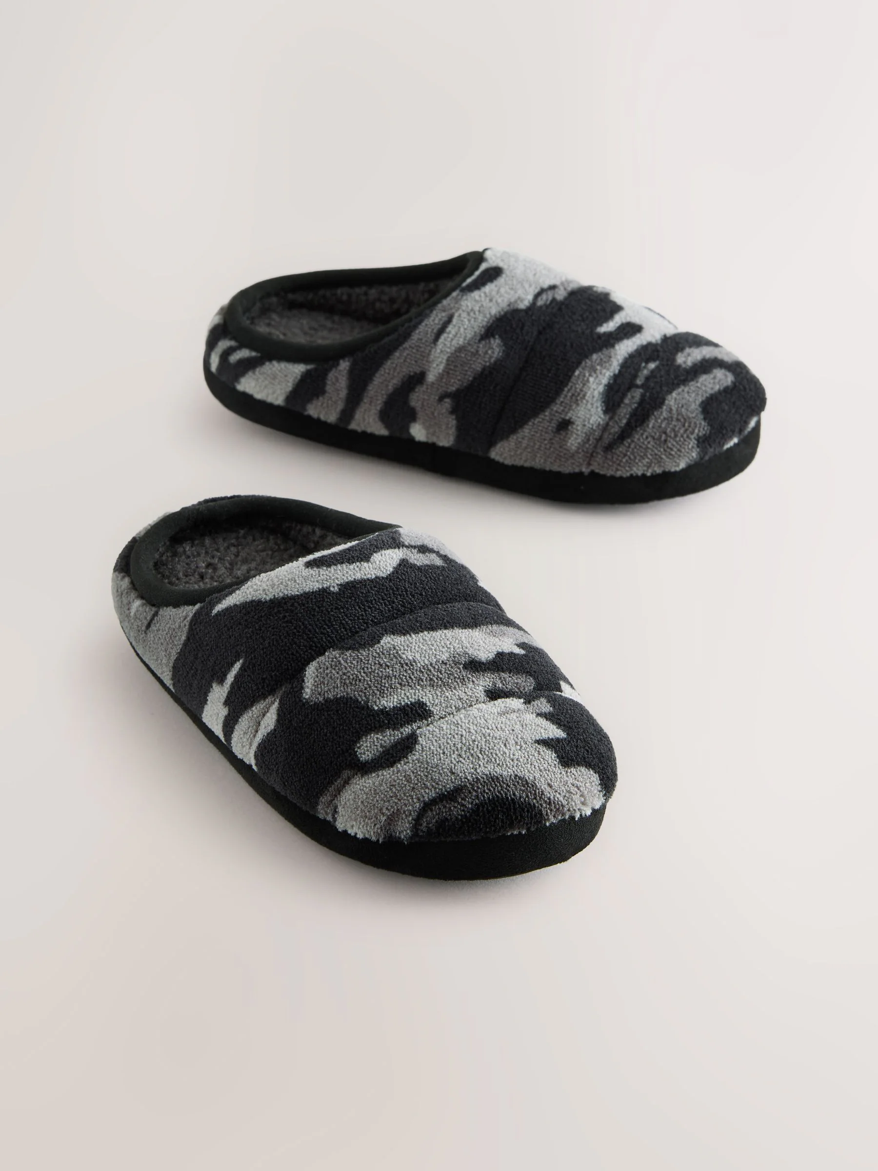 Grijs camouflage - Warme gevoerde pantoffelmuiltjes