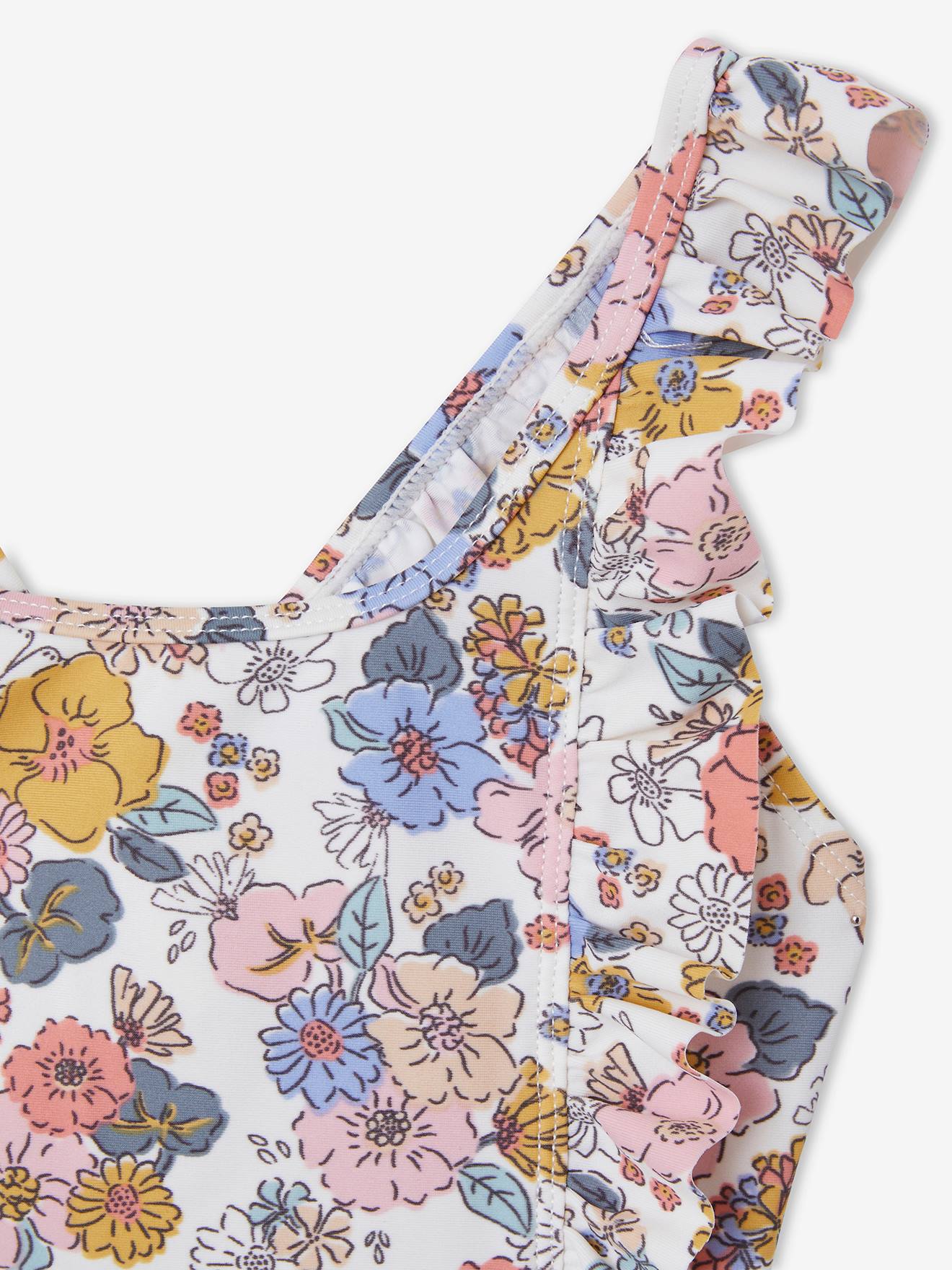 Maiô bege claro com estampa floral para meninas
