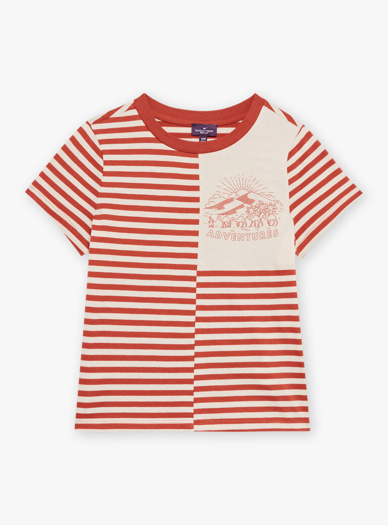 T-shirt roux et sable à imprimé à rayures