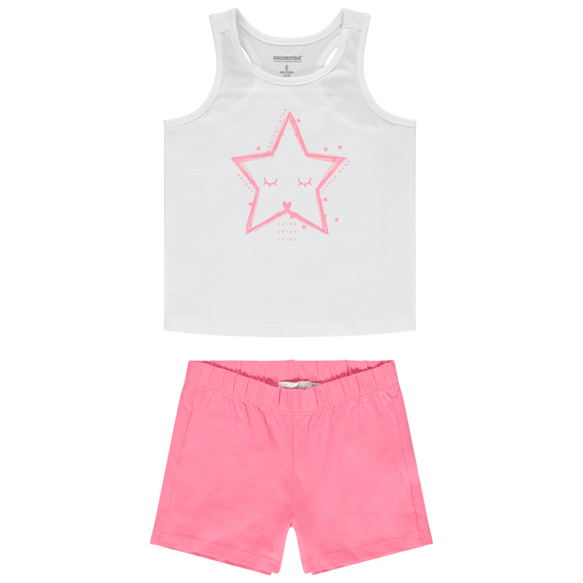Pyjama court print étoile et short rose