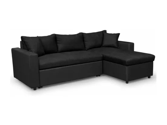 Canapé d'Angle 3 Places Maria Réversible Convertible avec Coffre en simili et microfibre - Noir - L227 x P146 x H81cm - Loungitude