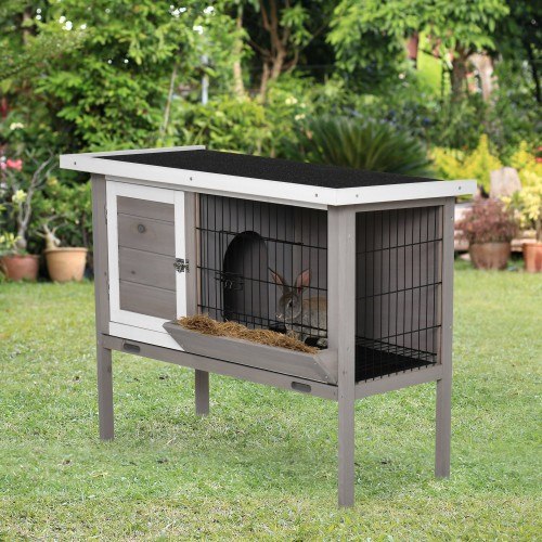 Gaiola de madeira para coelhos PawHut, para uso externo, com plataforma elevada.