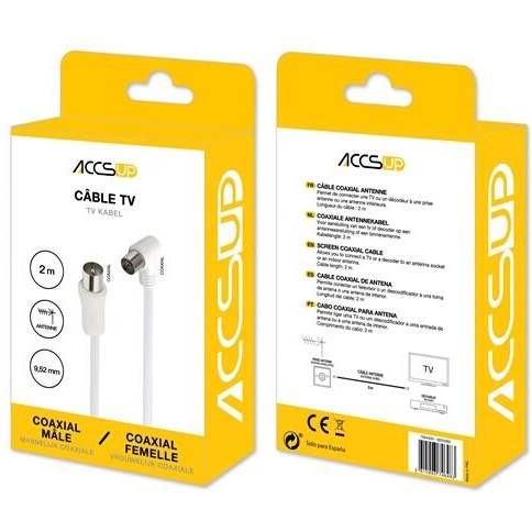 Accessoire TV vidéo Accsup CABLE ANTENNE COAXIAL COUDE 2M BLANC