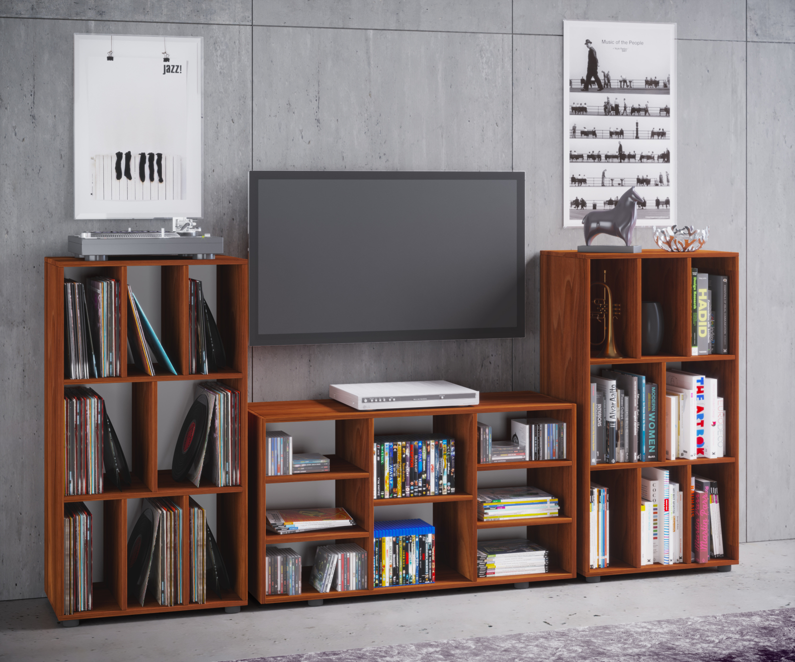 Schallplattenregal Schaltino - Kern-Nussbaum - 60x115 cm