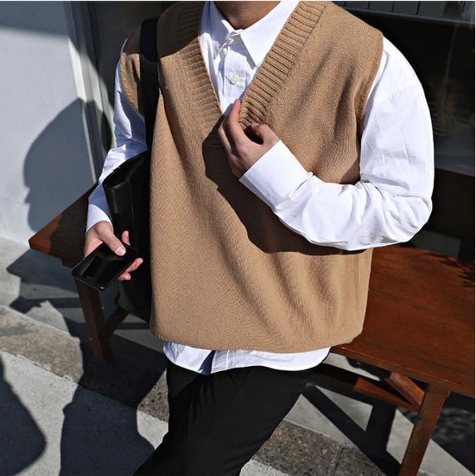 NAPO - Effen V-hals gebreid vest
